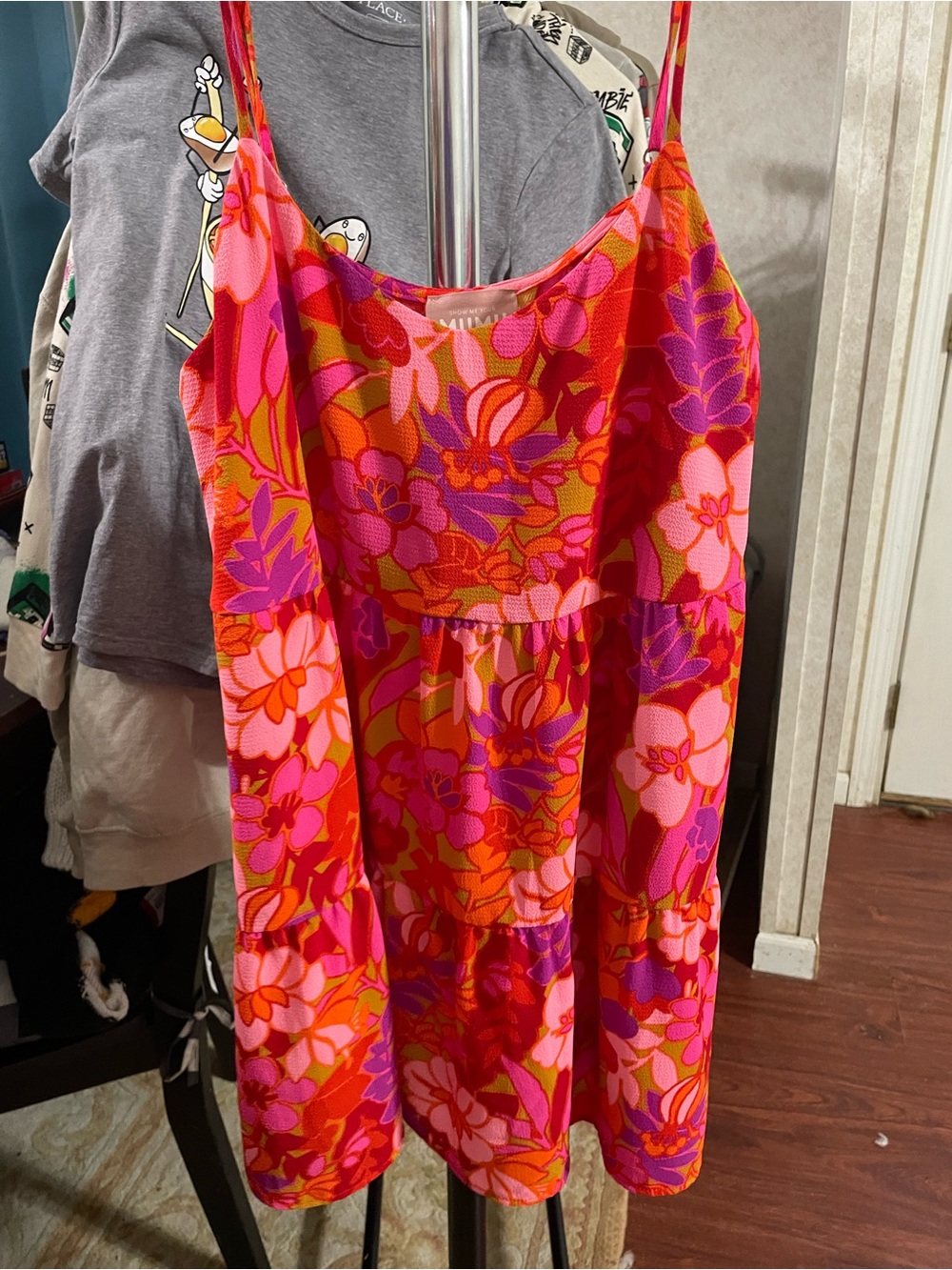 Show me your MuMu Vibrant Floral Spaghetti-Strap Sundress in Pink & Orange